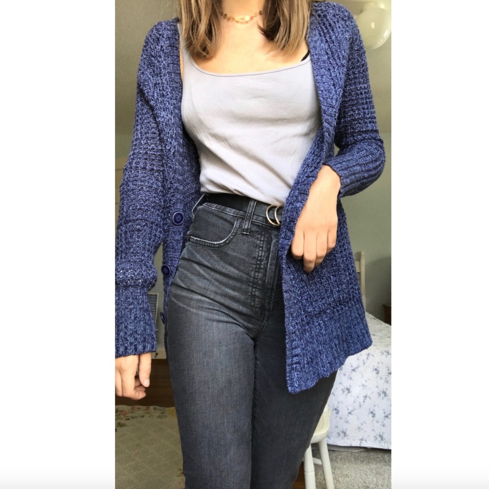American Eagle Blue Textured Long Line Sweater